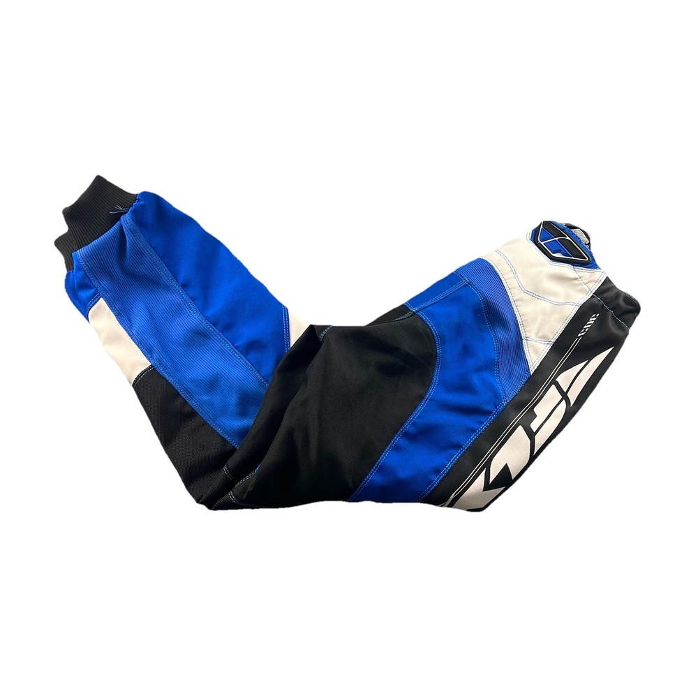 FLY RACING 303 Race Pants MOTORCYCLE 30x27 BLUE/WHITE MX ATV w/ Pads Adjustable